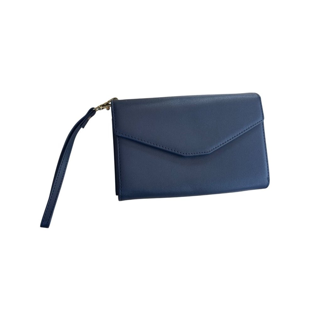 ling xin LEATHERWARE Navy blue Mini  faux Leather Wallet With Wrist Strap